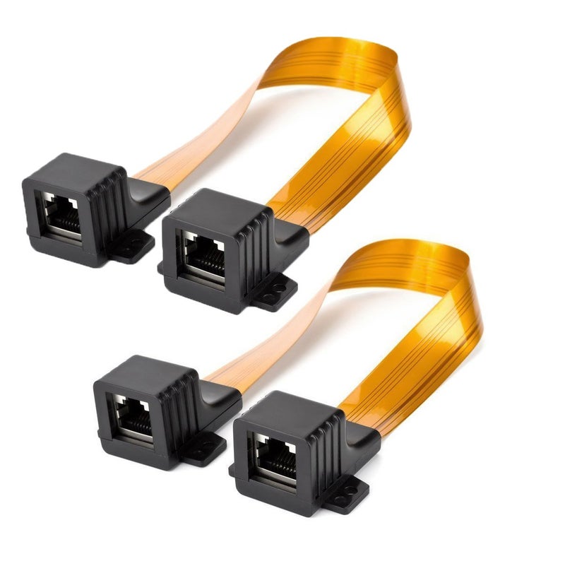 YXQ Ghost Wire Flat Ethernet Jumper Cable RJ45 Female to Female Flange for Cat5 or Cat6 Adapter Ultra-Slim Cable 11.8-inch, 2-Piece
